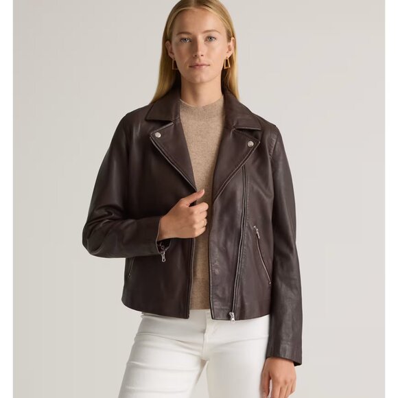 NWT Quince Women’s Washed Leather Biker Jacket – Black – Size Small - Picture 2 of 16